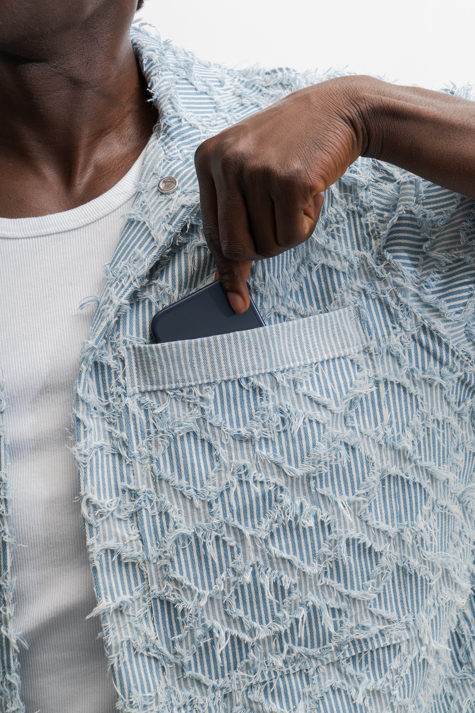 STRIPPED DENIM SHIRT - BABY BLUE