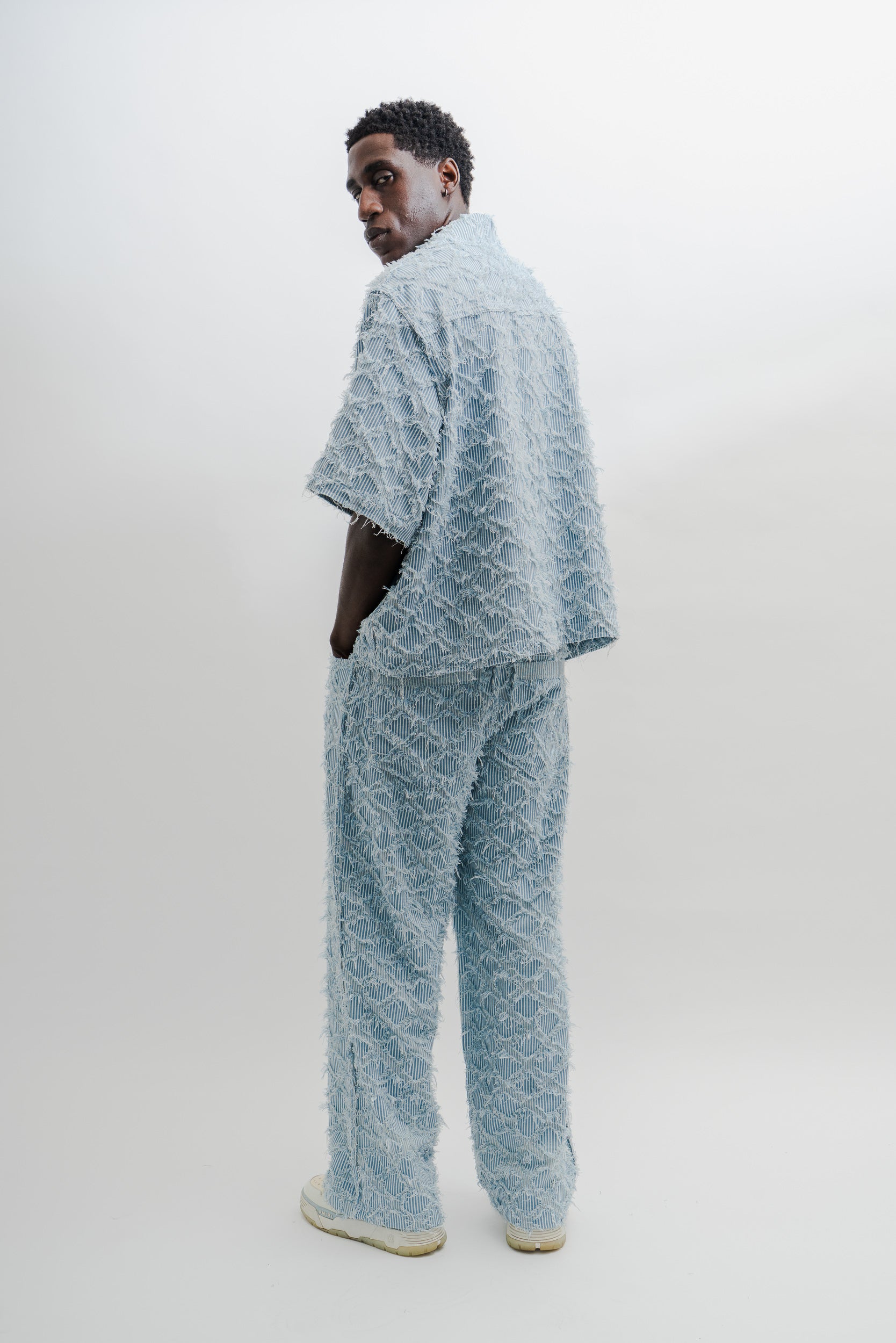 STRIPPED DENIM SHIRT - BABY BLUE