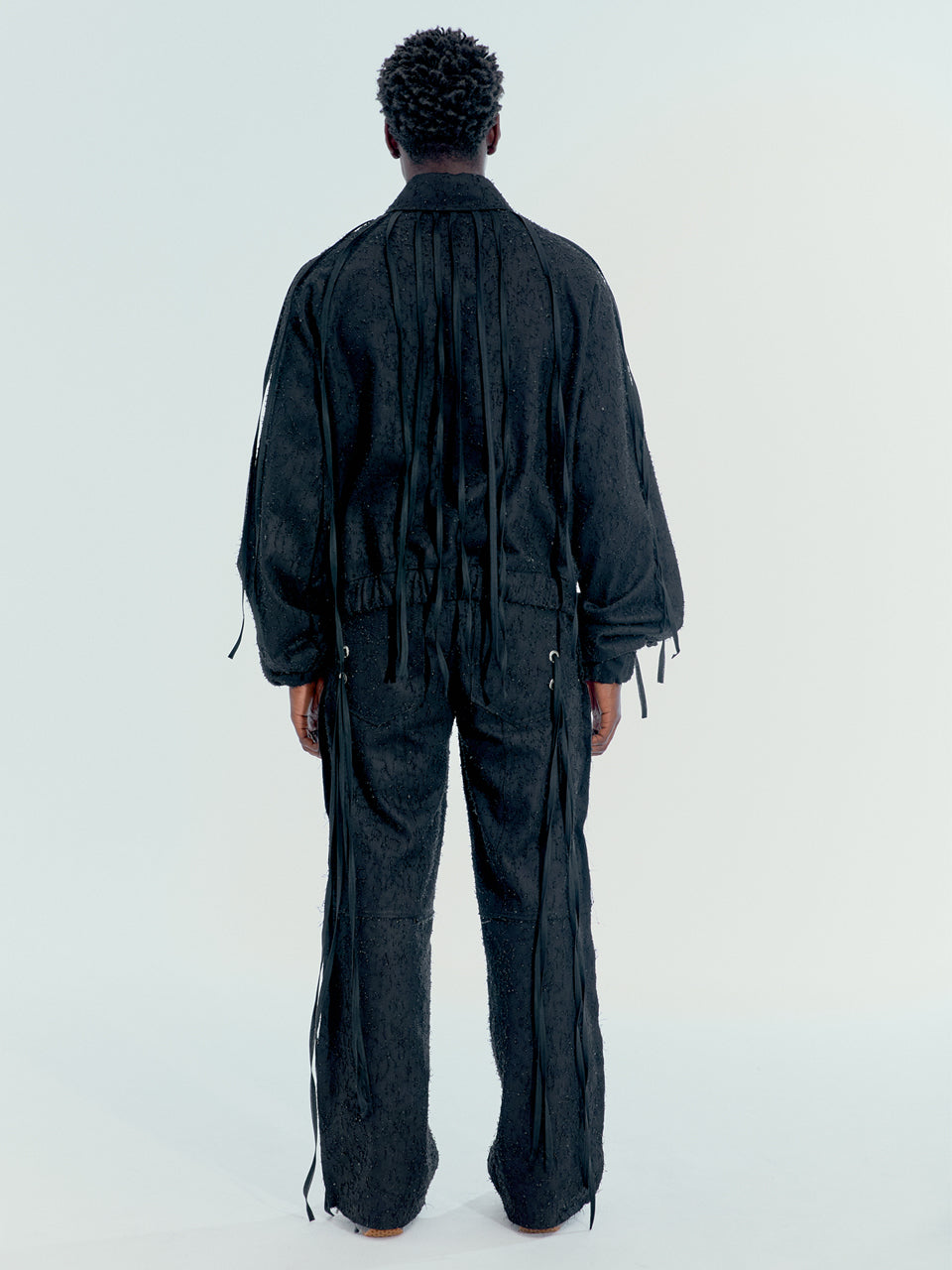 BLACK LACED DENIM PANTS