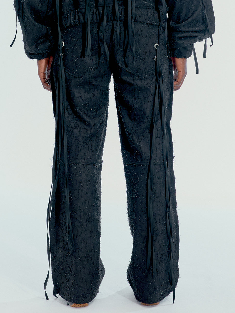 BLACK LACED DENIM PANTS
