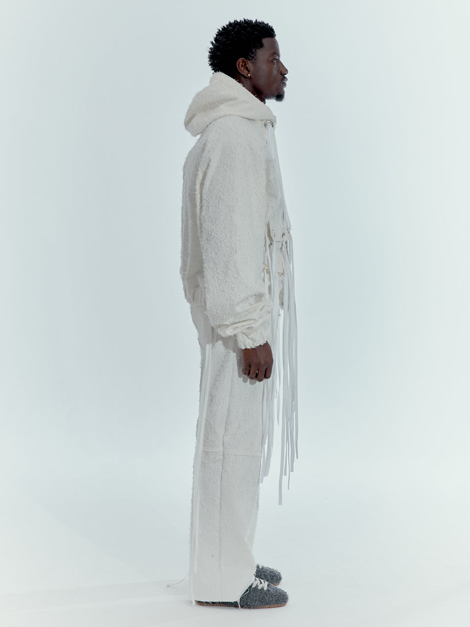 WHITE LACED DENIM PANTS