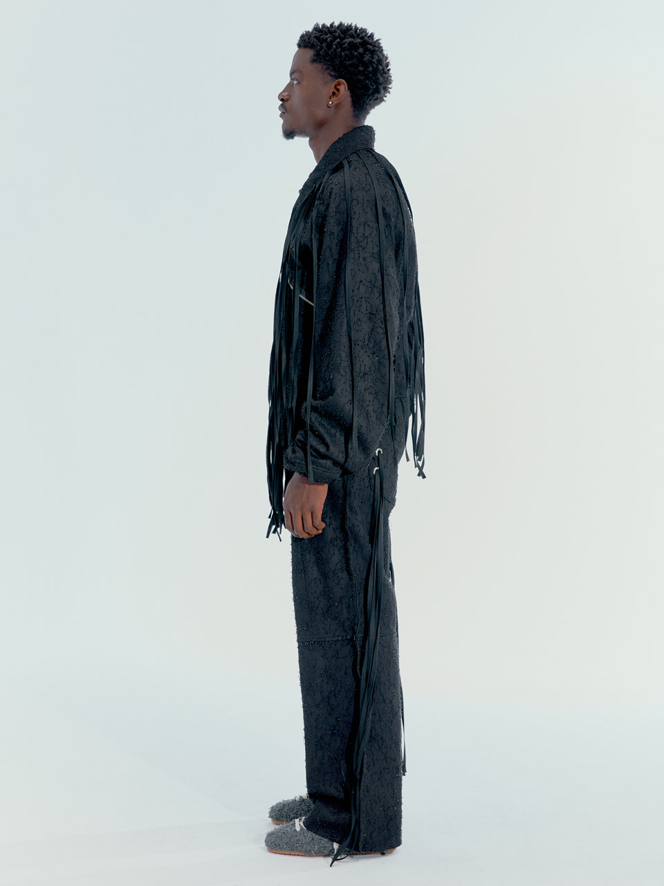 BLACK LACED DENIM PANTS